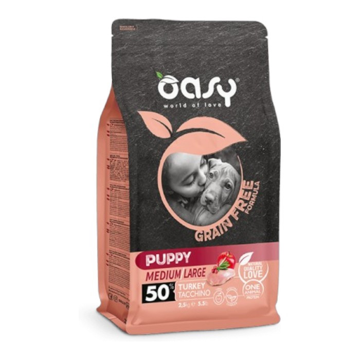 OASY Puppy Medium / Large grain free Turkey - puretina hrana bez žitarica za štenad 2,5kg