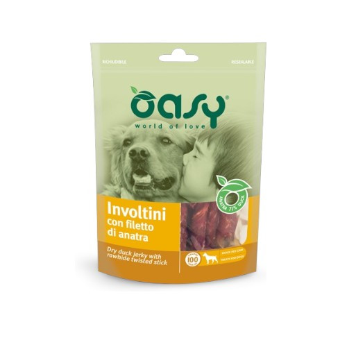 OASY Involtini Dry Duck - štapići sa sirovom pačijom kožom poslastica za pse 100g