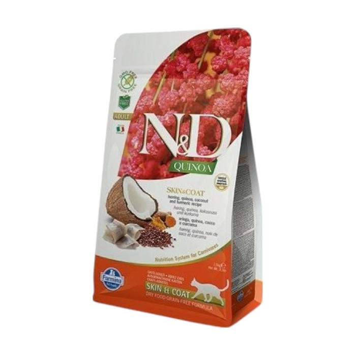 N&D Adult Quinoa Skin & Coat - haringa, kokos, kvinoja suha hrana za mačke 300g
