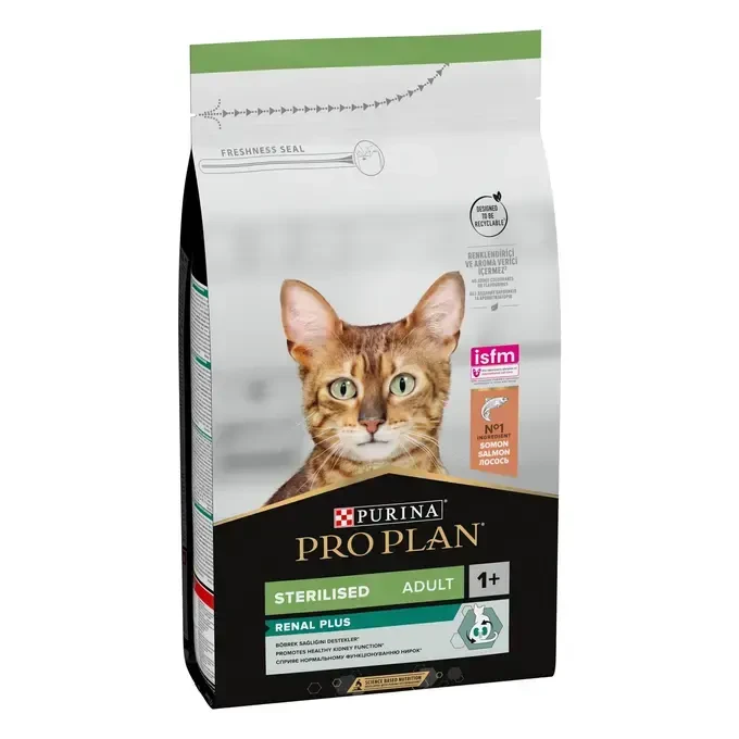 PRO PLAN® STERILISED RENAL PLUS, bogata lososom, suha hrana za mačke 1,5kg
