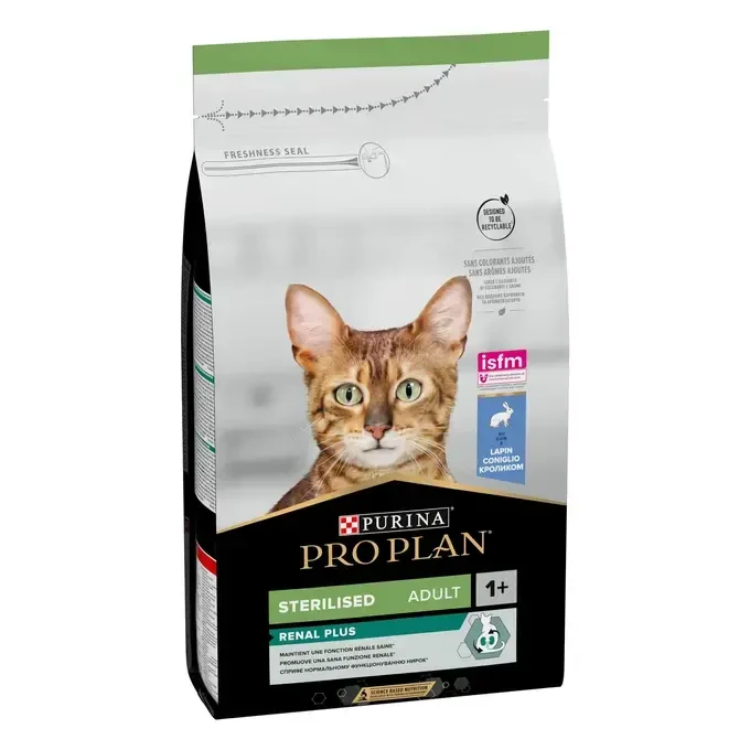 PRO PLAN® STERILISED RENAL PLUS, bogata zečetinom, suha hrana za mačke 400g