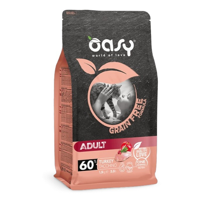 OASY Grain Free Adult Turkey - puretina suha hrana bez žitarica za mačke 1,5kg