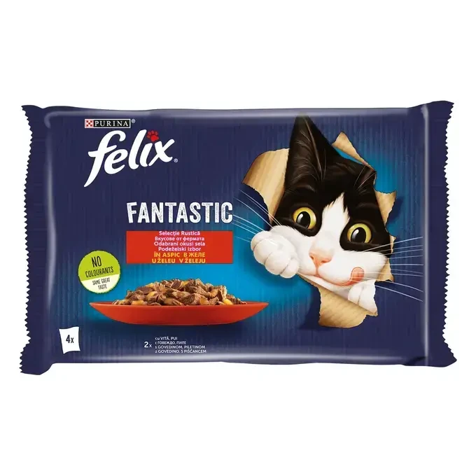 FELIX® FANTASTIC sa junetinom i piletinom u želeu hrana za mačke 4x85g
