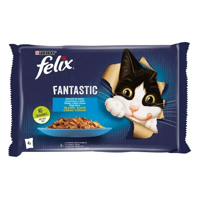 FELIX® FANTASTIC sa lososom i ribom list u želeu hrana za mačke 4x85g