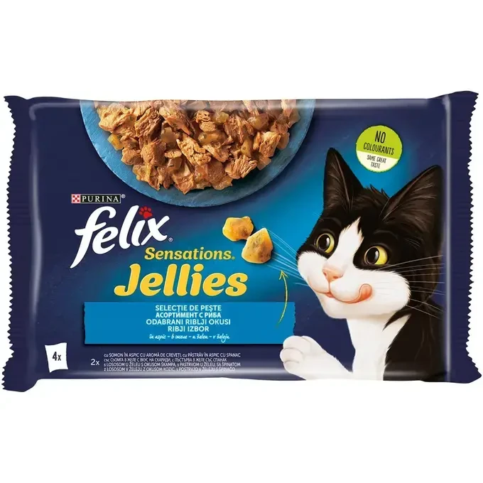 FELIX® SENSATIONS losos sa škampima i pastrmkom hrana za mačke 4x85g