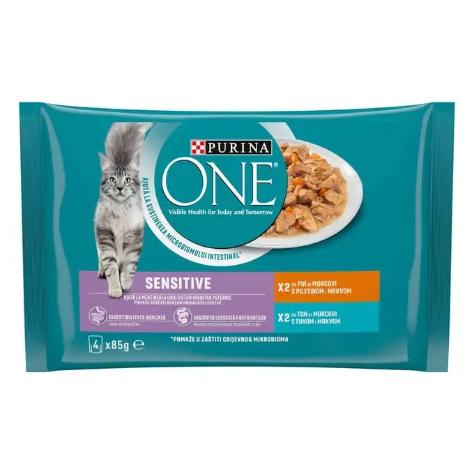 PURINA ONE® SENSITIVE sa piletinom i tunjevinom, mini fileti u umaku hrana za mačke 4x85g