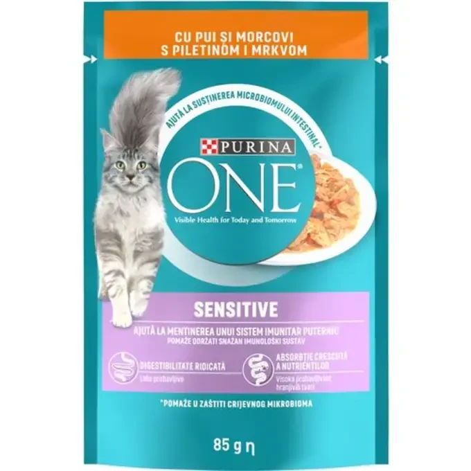 PURINA ONE® SENSITIVE sa piletinom i mrkvom, mini fileti u umaku hrana za mačke 85g