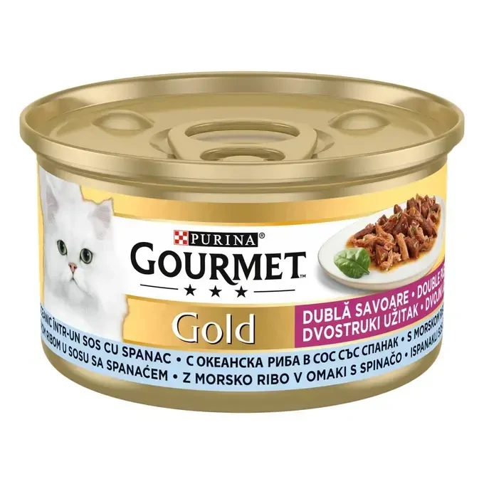 GOURMET® GOLD Duo, s oceanskom ribom i špinatom u umaku hrana za mačke 85g