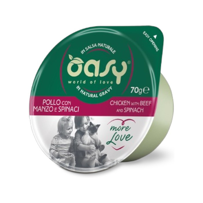 OASY Adult More Love Chicken & Beef - piletina, govedina i špinat hrana za mačke 70g