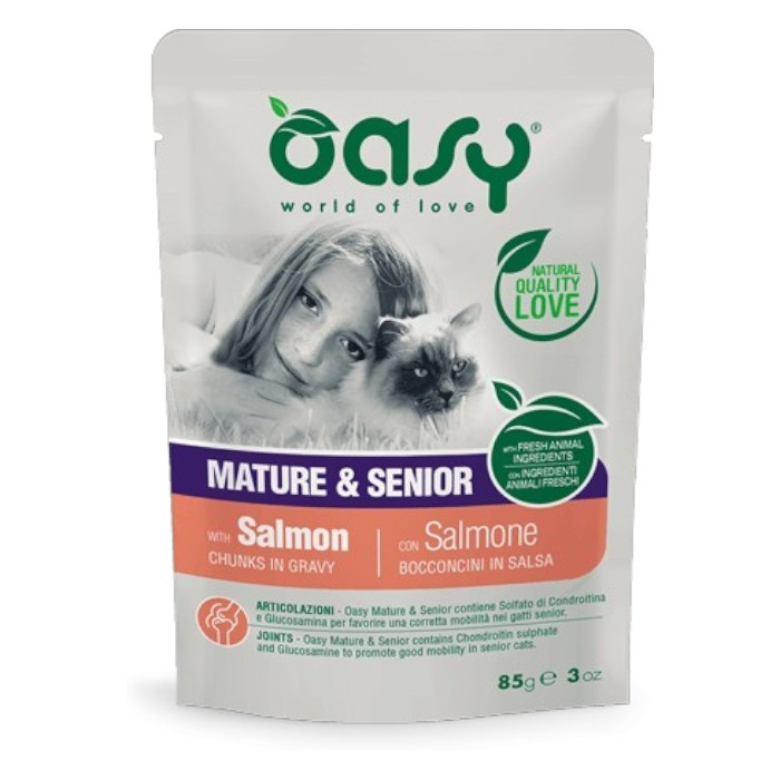 OASY Chunks Mature / Senior Salmon - losos u umaku hrana za starije mačke 85g