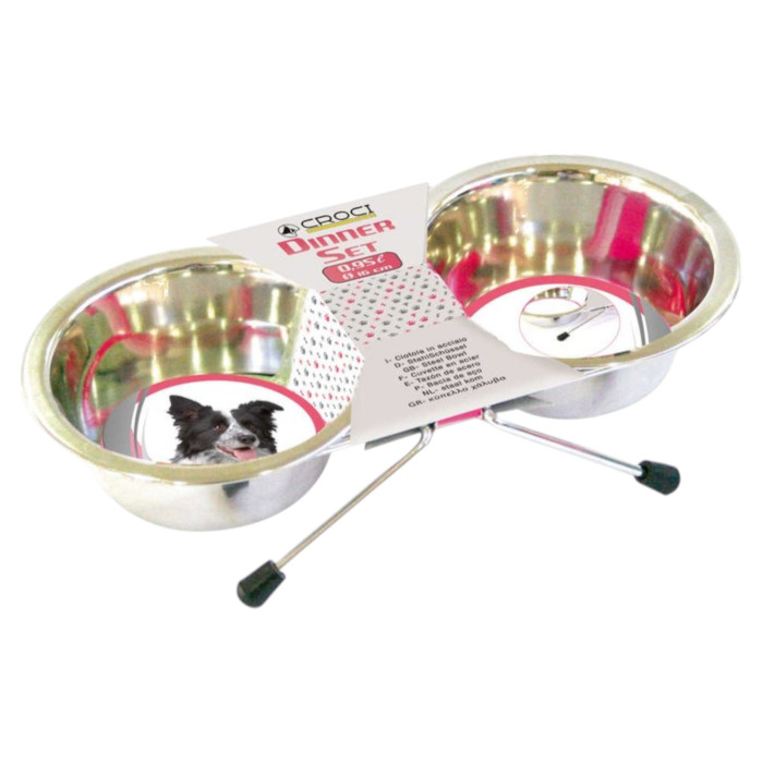 Croci Dinner Set dvije metalne posude za pse sa stalkom 2x900ml / 16cm