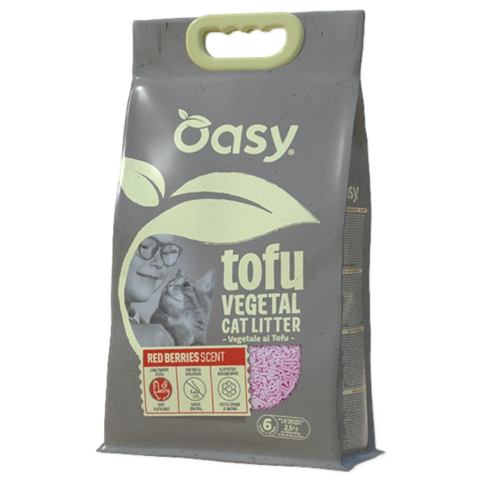 OASY Tofu Vegetal Red Berries Scent - pijesak sa mirisom crvenog bobičastog voća za mačke 6 lit