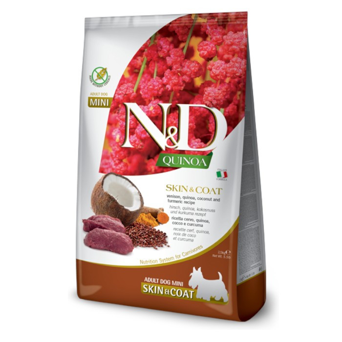 N&D Adult Mini Quinoa Skin & Coat - kvinoja, srnetina i kokos suha hrana za pse 800g