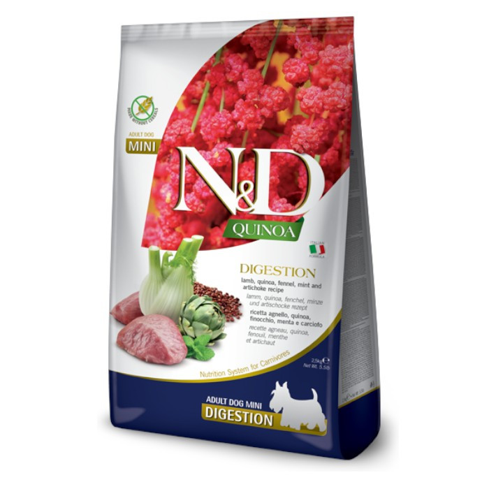 N&D Adult Mini Quionoa Digestion - janjetina i kvinoja suha hrana za pse 2,5kg