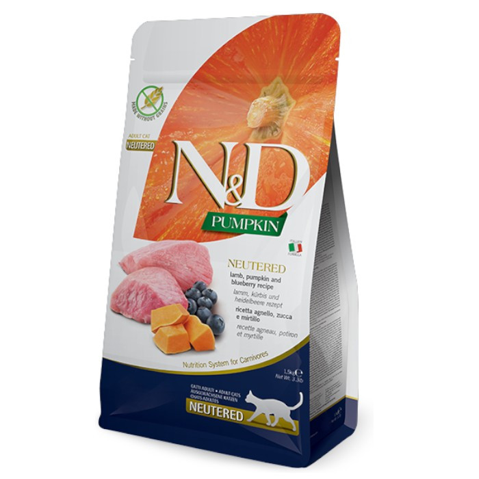 N&D Adult Neutered Pumpkin - bundeva, janjetina i borovnica suha hrana za sterilisane mačke 5kg