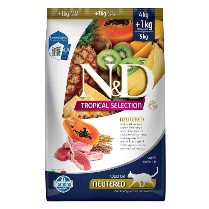 N&D Adult Neutered Tropical Lamb - janjetina i tropsko voće suha hrana za sterilisane mačke 5kg