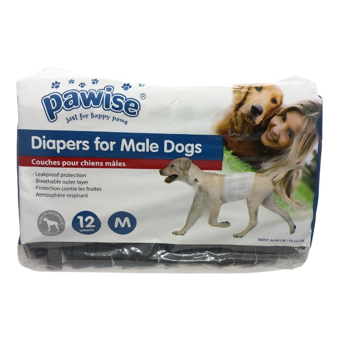 Pawise pelene za pse (za mužjake) M / 46-60cm 12 kom crne