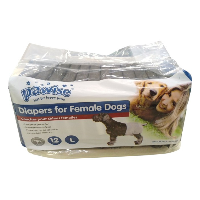 Pawise pelene za pse (za ženke) L / 36-52cm 12 kom crne