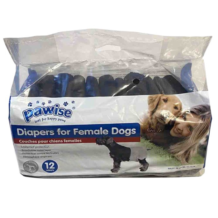 Pawise pelene za pse (za ženke) XL / 38-56cm 12 kom crne