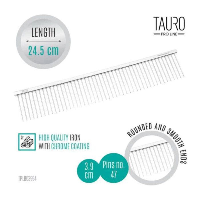 Tauro Pro Line metalni češalj rijetki zubi L za pse 24,5cm