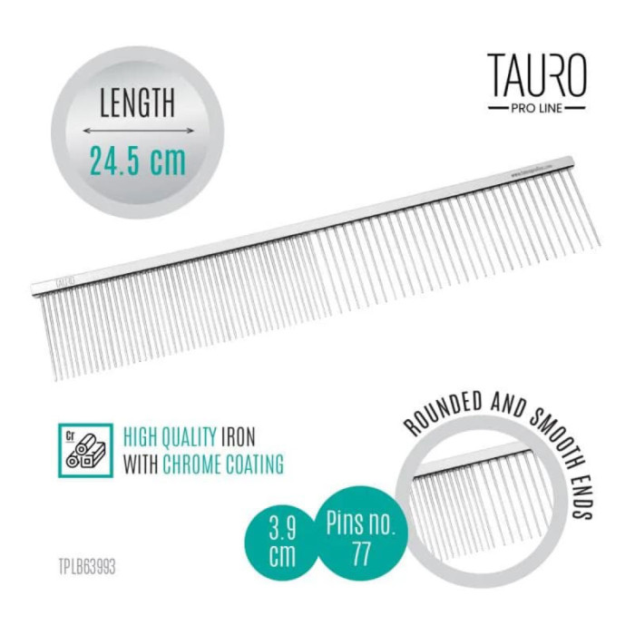 Tauro Pro Line češalj metalni rijetki i gusti zubi L za pse 24,5cm