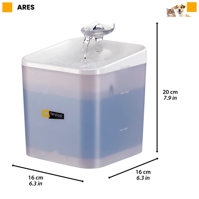 Ferplast Ares fontana za mačke i male pse 16x16x20cm - 2,2 litra