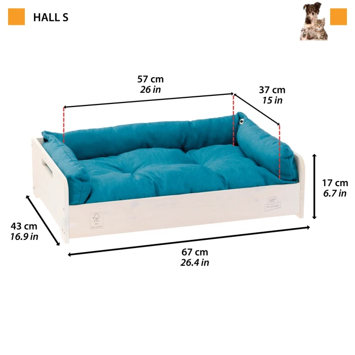 Ferplast Hall drveni krevet sa pamučnim jastukom za male pse i mačke 67x43x17cm S