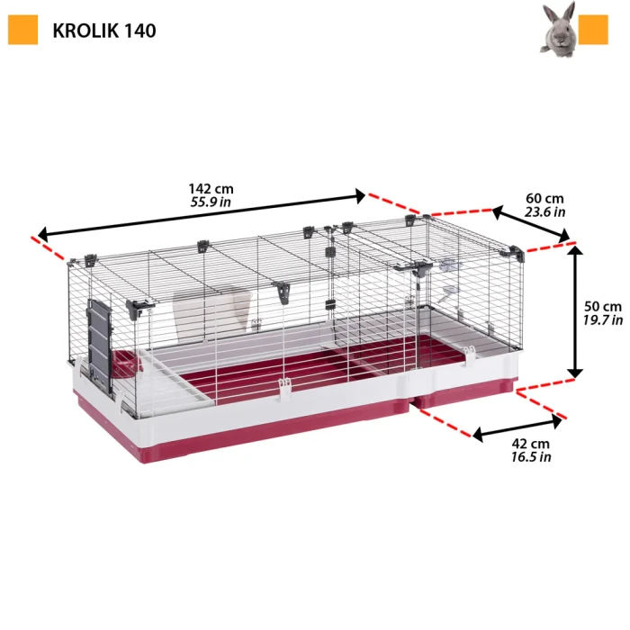 Ferplast Krolik 140 kavez za zečeve sa odvojivim produžetkom 142x60x50cm