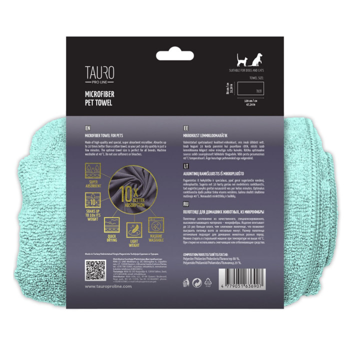 Tauro Pro Line Microfiber peškir za pse i mačke 80x120cm mint