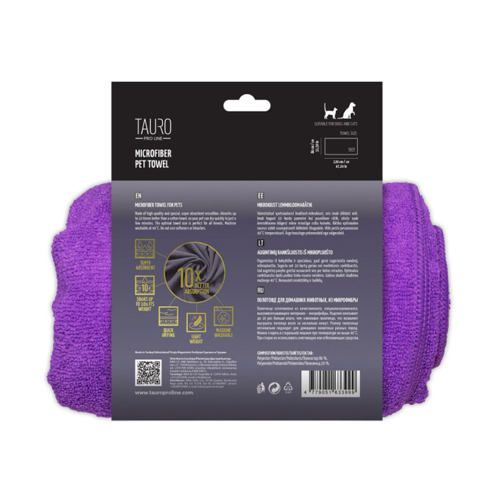 Tauro Pro Line Microfiber peškir za pse i mačke 80x120cm purple