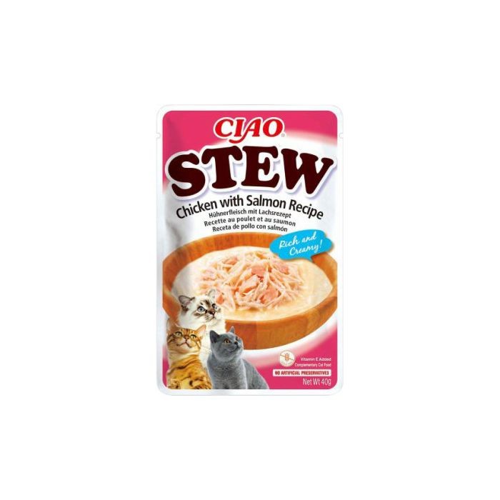 Ciao Stew Chicken piletina i losos poslastica za mačke 40g
