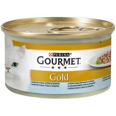 Gourmet Gold hrana za mačke sa komadićima ribe i špinatom u umaku 85 g