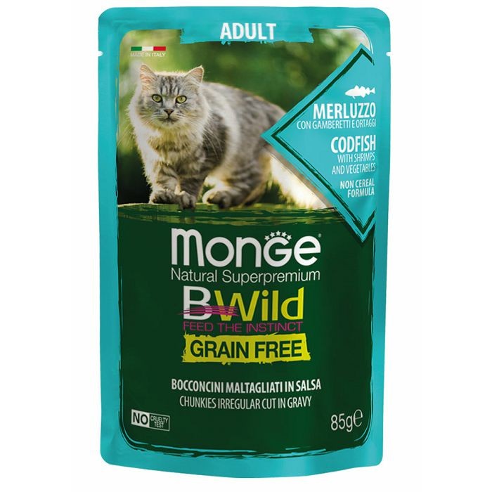Monge BWild Adult grain free bakalar sa škampima i povrćem hrana za mačke 85 g