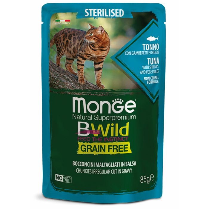 Monge BWild Sterilised grain free tuna sa škampima i povrćem hrana za sterilisane mačke 85 g