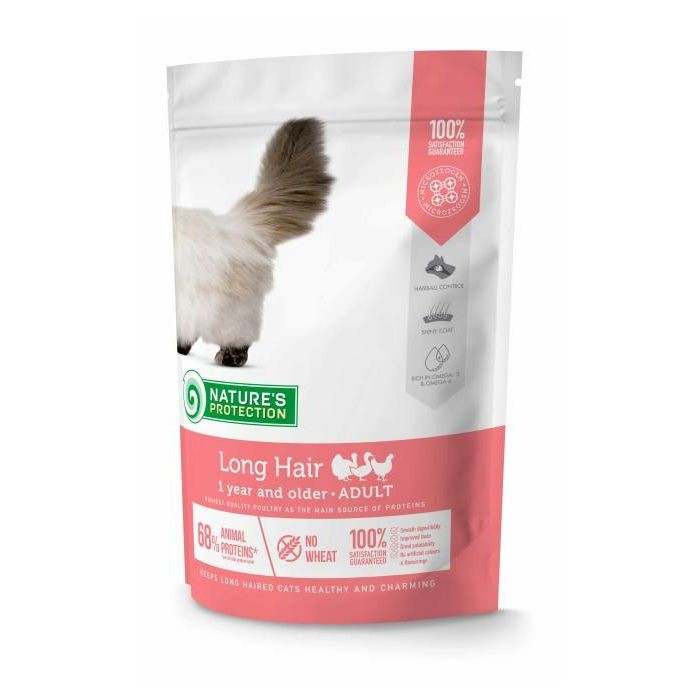 Nature's Protection Adult Long Hair Poultry - piletina suha hrana za dugodlake mačke 400g