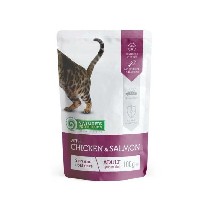 Nature's Protection Adult Skin and Coat Care Chicken & Salmon piletina i losos hrana za mačke 100 g