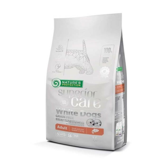 Nature's Protection Adult Small & Mini White Dogs Salmon / losos hrana za male bijele pse 1,5 kg