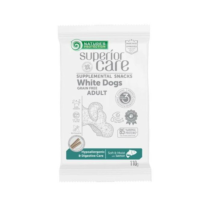 Nature's Protection Adult White Dogs Hypoallergenic & Digestive Salmon / losos poslastica za bijele pse 110g