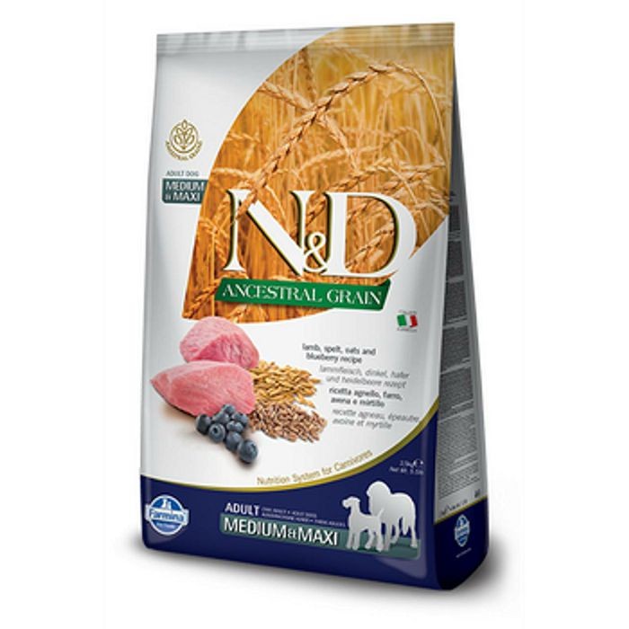 N&D Adult Medium & Maxi Ancestral Grain - janjetina i borovnica suha hrana za pse 12kg