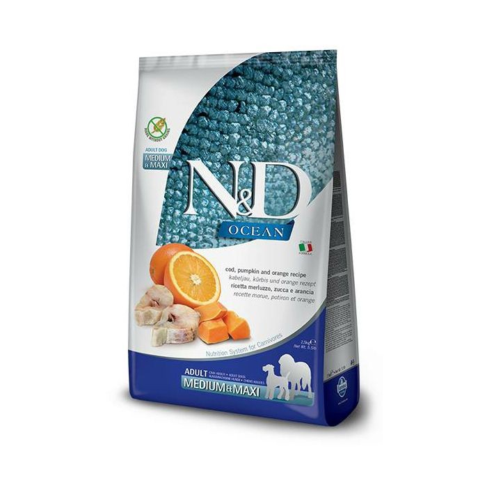 N&D Adult Medium & Maxi Ocean / bakalar suha hrana za pse 12kg