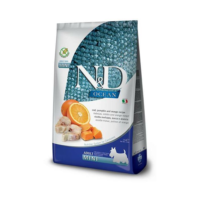 N&D Adult Mini Ocean - bakalar suha hrana za pse 2,5kg