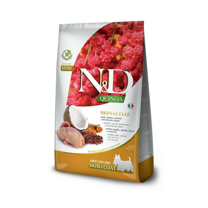 N&D Adult Mini Quinoa Skin & Coat / prepelica hrana za pse 800 g