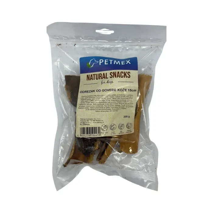 Petmex Natural Snacks odrezak od goveđe kože 15cm poslastica za pse 200g