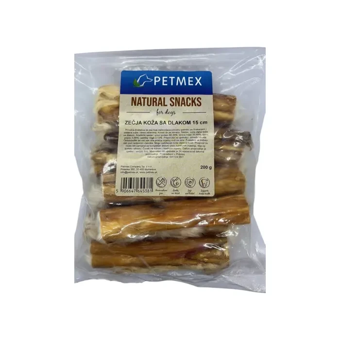 Petmex Natural Snacks zečja koža sa dlakom 15cm poslastica za pse 200g
