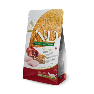 N&D Adult Neutered Ancestral Grain / zob, piletina, nar hrana za sterilisane mačke 300 g