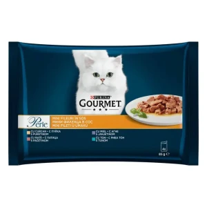 GOURMET®PERLE mini fileti u umaku sa janjetinom, patkom, tunom i puretinom hrana za mačke 4x85g