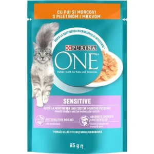 PURINA ONE® SENSITIVE sa piletinom i mrkvom, mini fileti u umaku hrana za mačke 85g