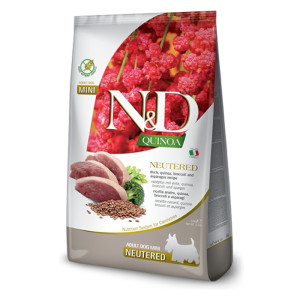 N&D Adult Mini Quinoa Neutered - kvinoja, patka, brokula suha hrana za kastrirane pse 800g