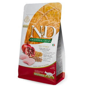 N&D Adult Neutered Ancestral Grain - zob, piletina, nar suha hrana za sterilisane mačke 300g