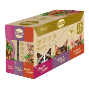 Araton Cats set govedina, piletina, puretina i losos kombinacija hrane u umaku za mačke 12x85g